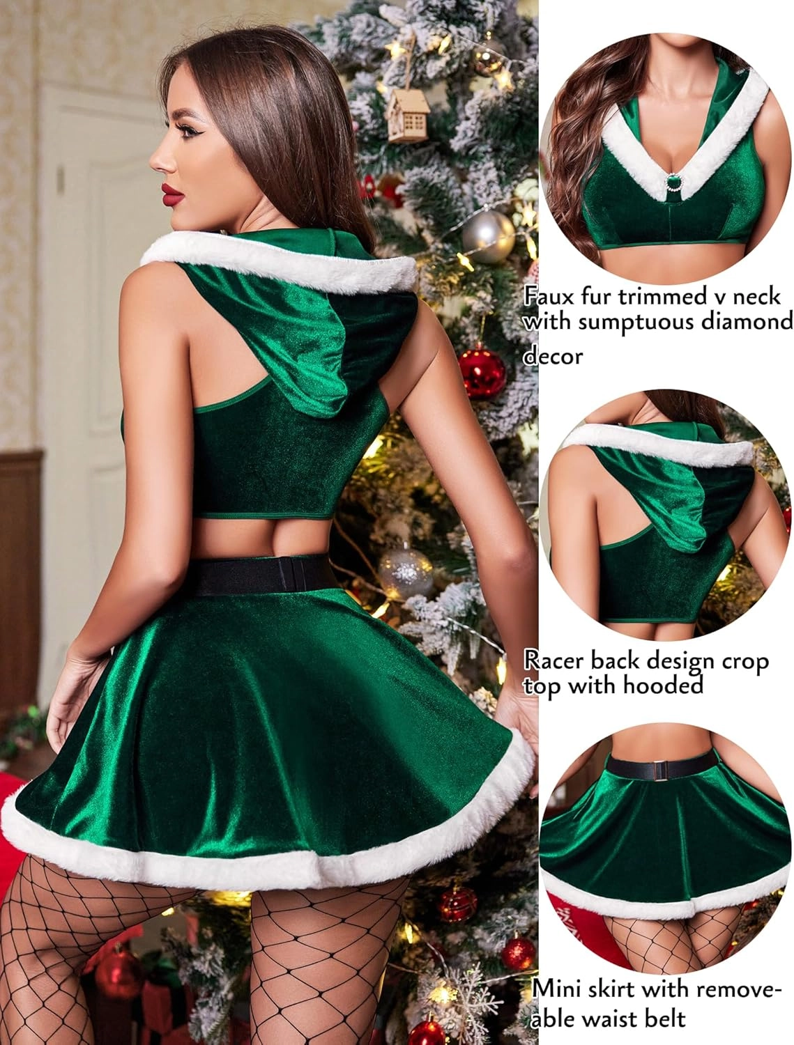 2 Piece Crop Top Mini Skirt Set With Hooded