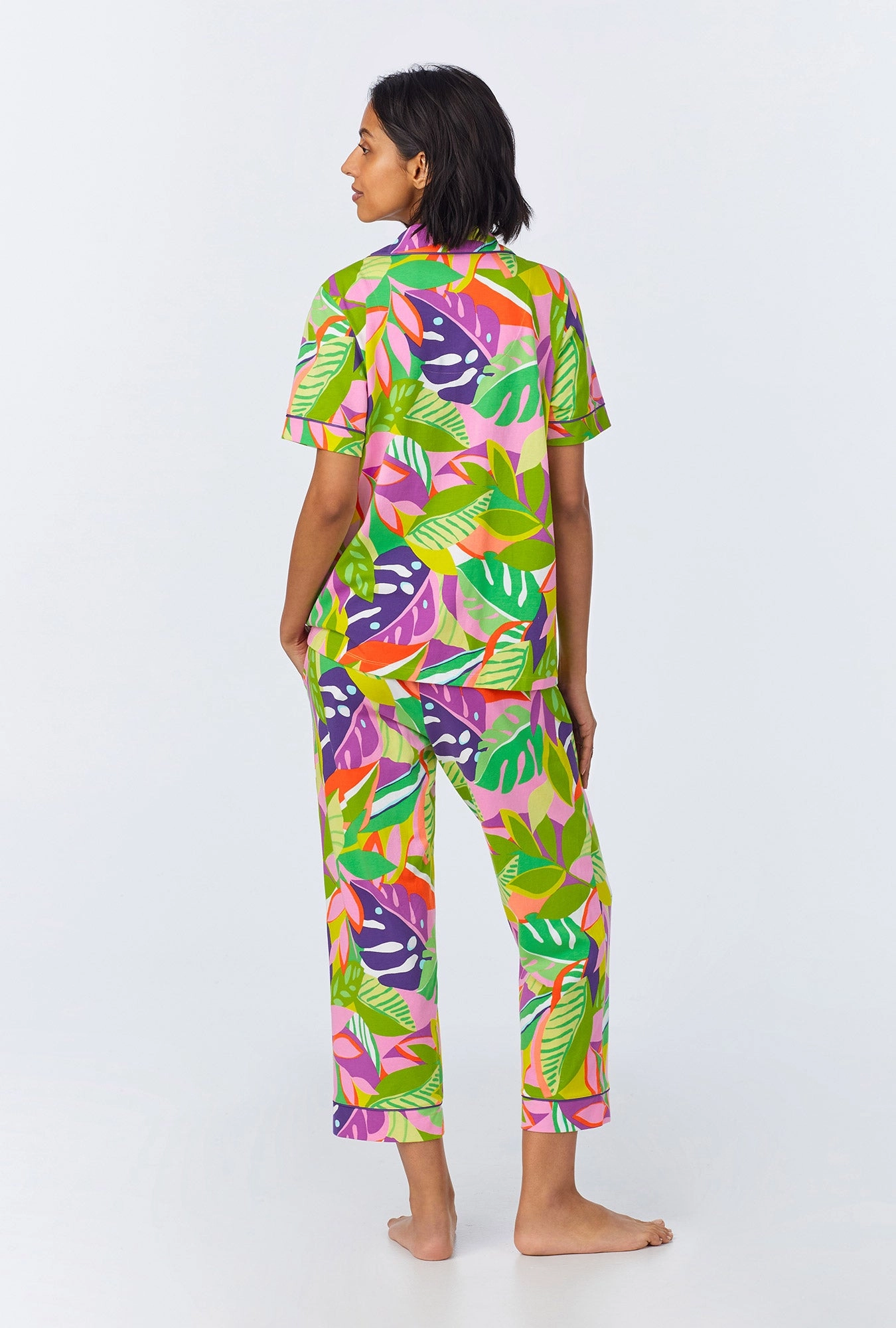 BedHead x Trina Turk Jungle Leaves Short Sleeve Classic Cropped Stretch Jersey PJ Set