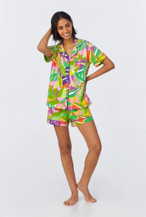 BedHead x Trina Turk Jungle Leaves Short Sleeve Classic Shorty Stretch Jersey PJ Set