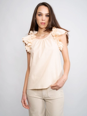 Blouse with cream flounces