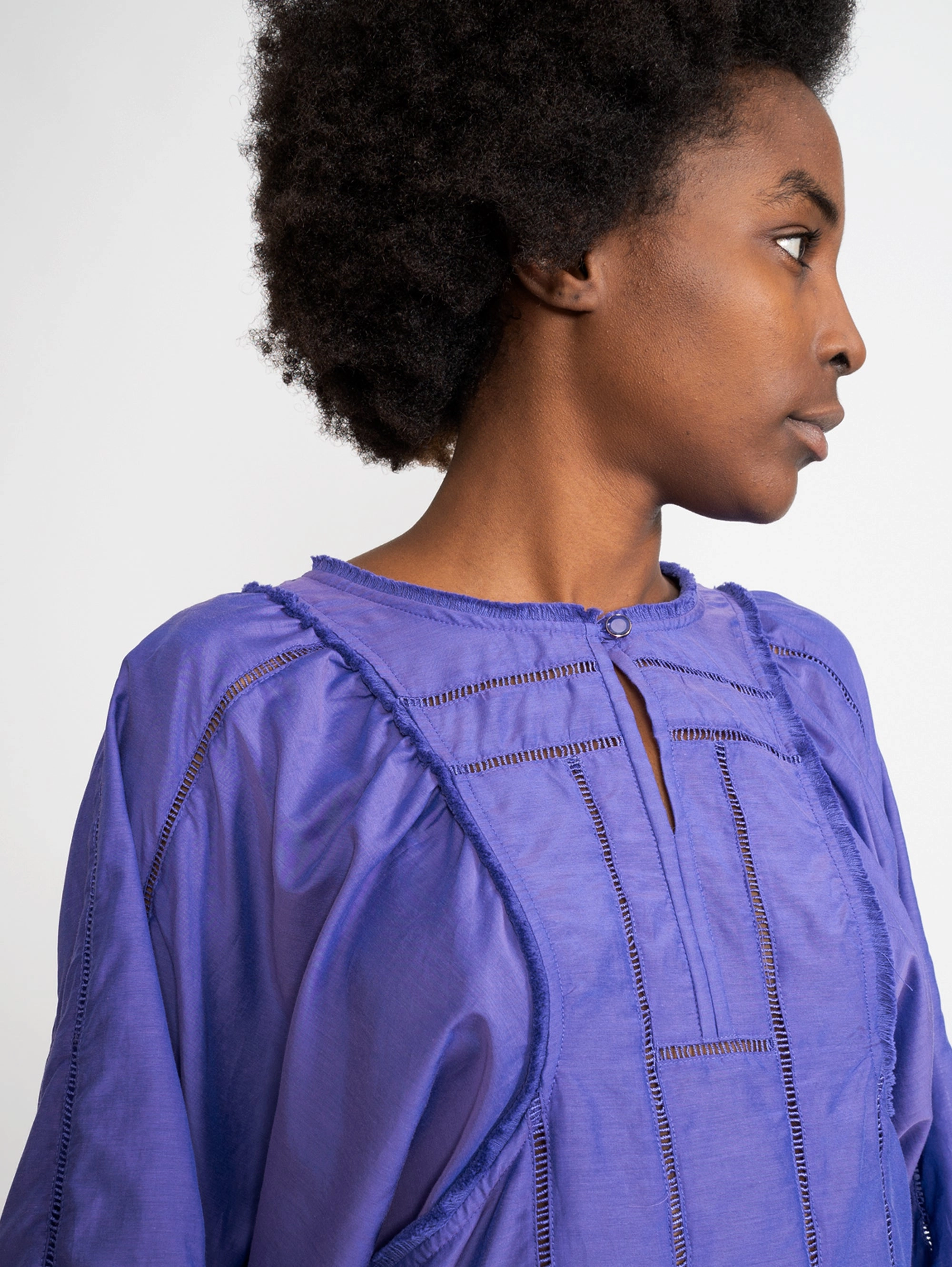 Blouse with Purple Balloon Sleeves