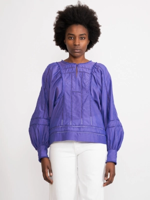 Blouse with Purple Balloon Sleeves
