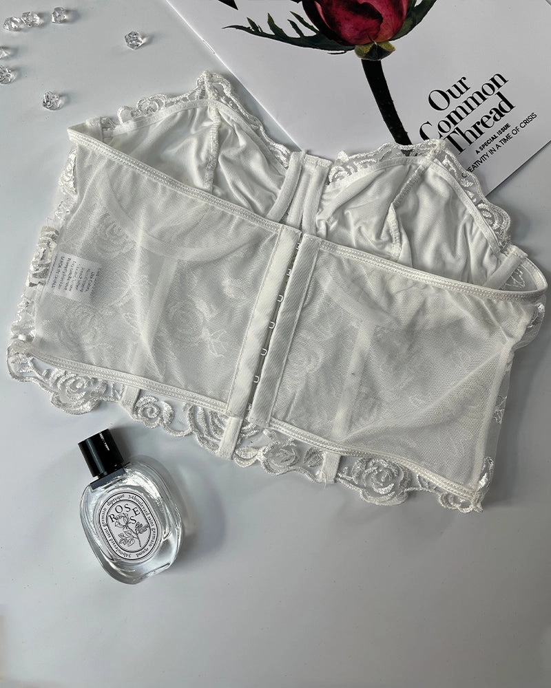 Floral Strapless Tube Top Boned Mesh Bustier