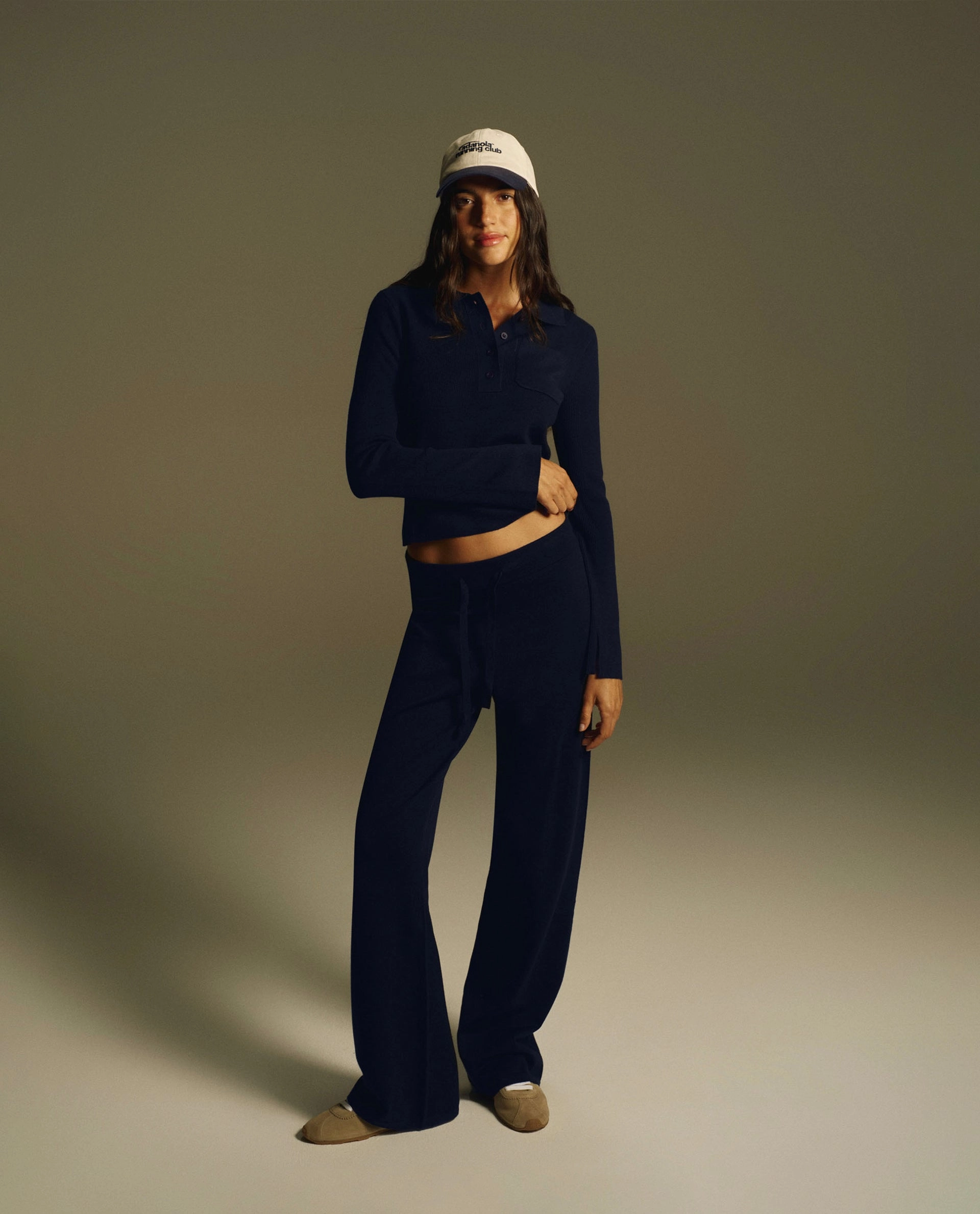 Knit Straight Leg Trousers - Navy Blue