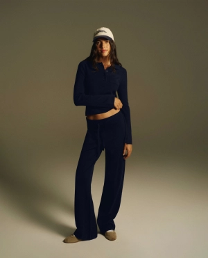 Knit Straight Leg Trousers - Navy Blue