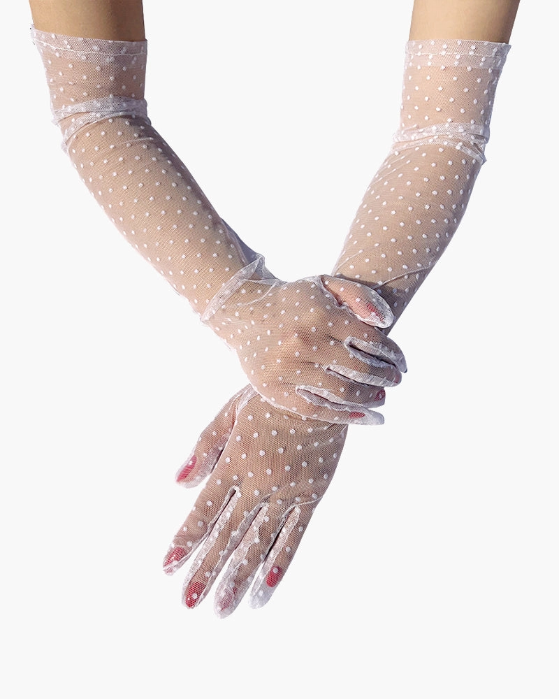 Lace Mesh Retro Polka Dot Gloves