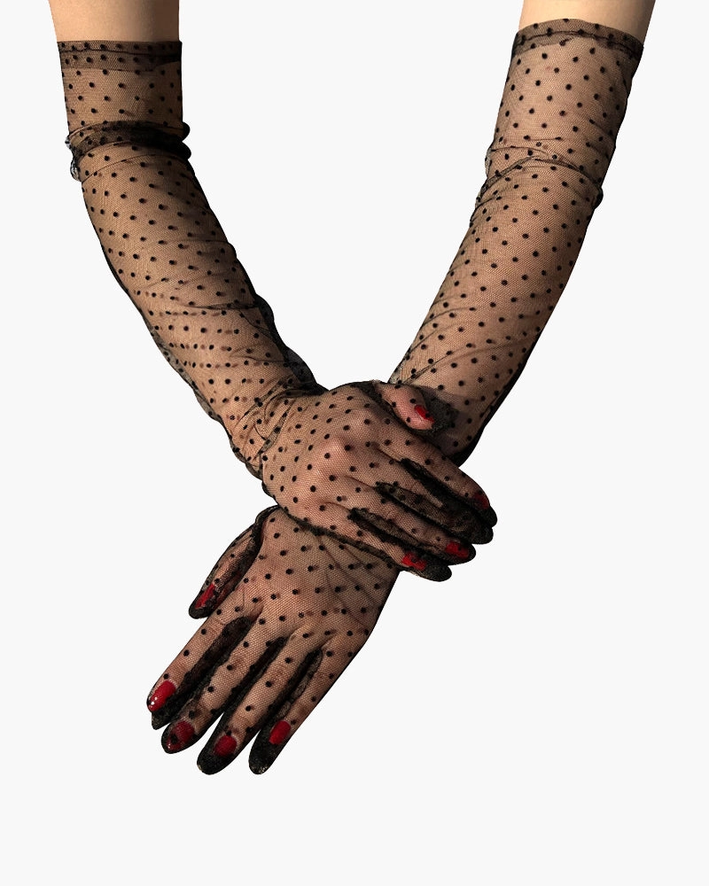 Lace Mesh Retro Polka Dot Gloves