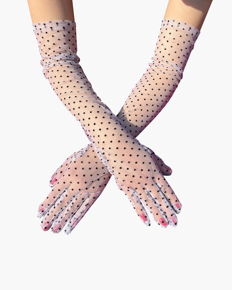 Lace Mesh Retro Polka Dot Gloves
