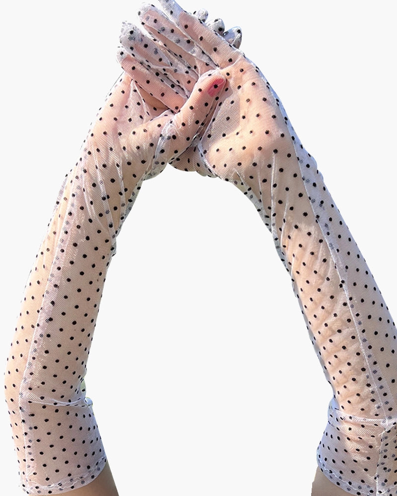 Lace Mesh Retro Polka Dot Gloves