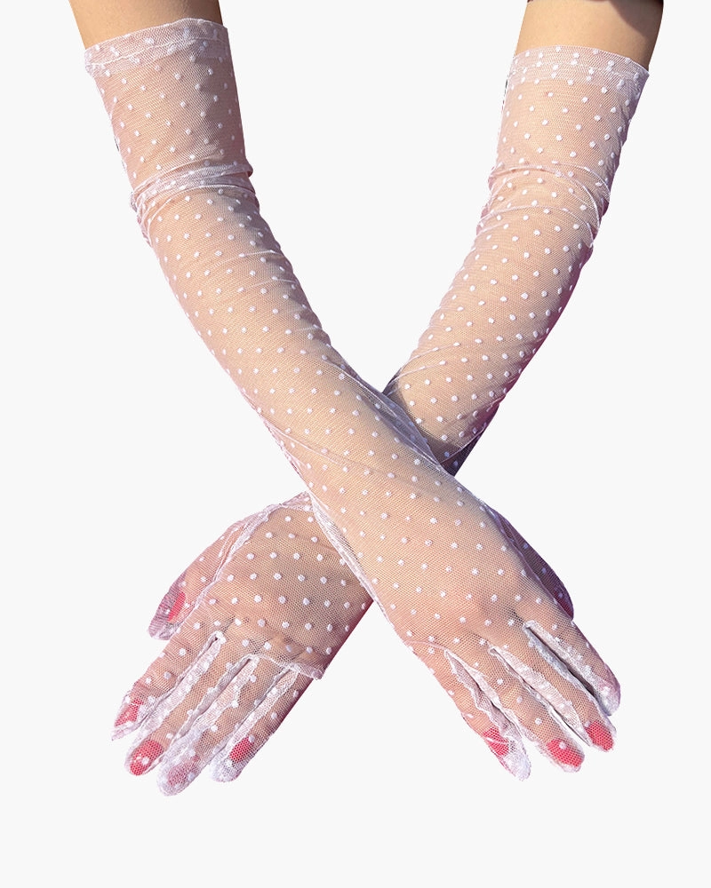Lace Mesh Retro Polka Dot Gloves