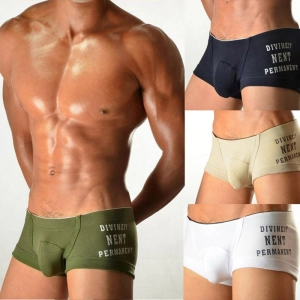 Men cotton boxer shorts with closed cuffs low waist stylish solid color U convex design