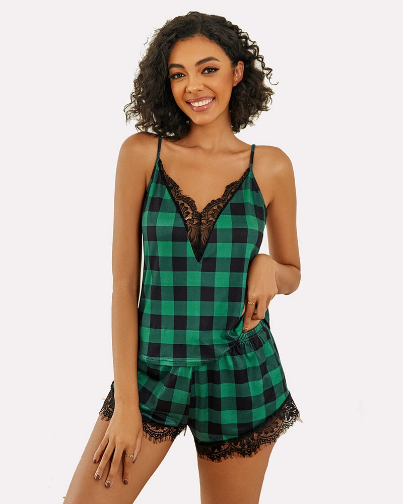 Pajama Set Lace Trim Short PJ Set