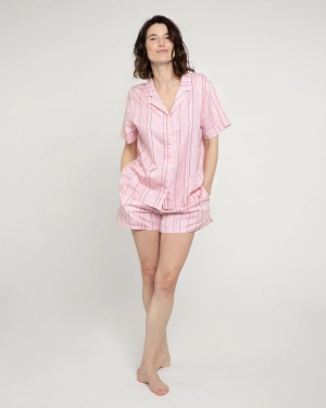 Pencil Stripe print organic cotton short pyjama set, pink