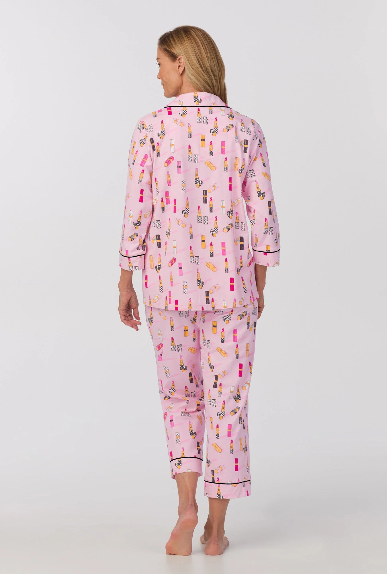 Pretty In Pink 3/4 Sleeve Classic Stretch Jersey Cropped PJ Set