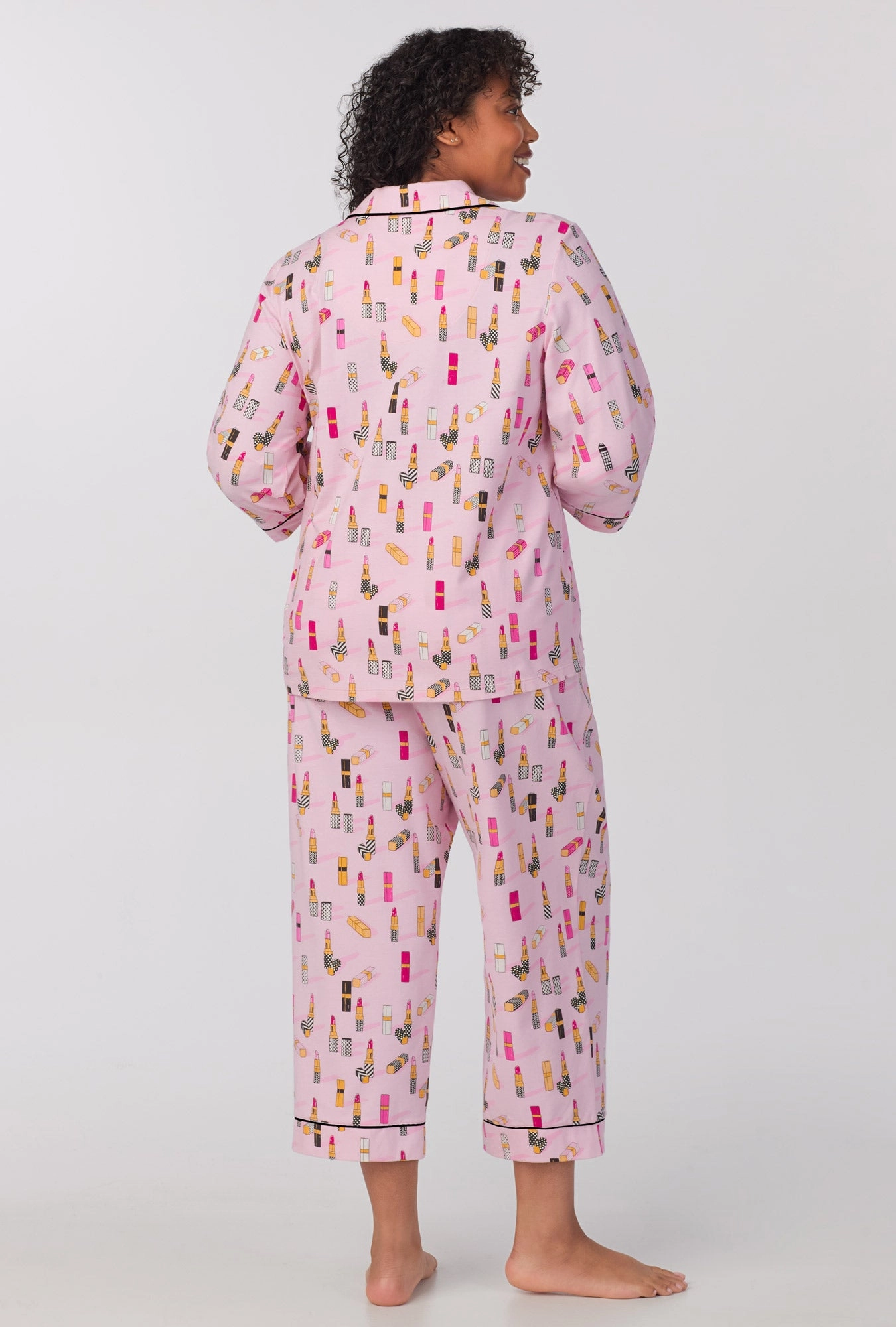 Pretty In Pink 3/4 Sleeve Classic Stretch Jersey Cropped PJ Set