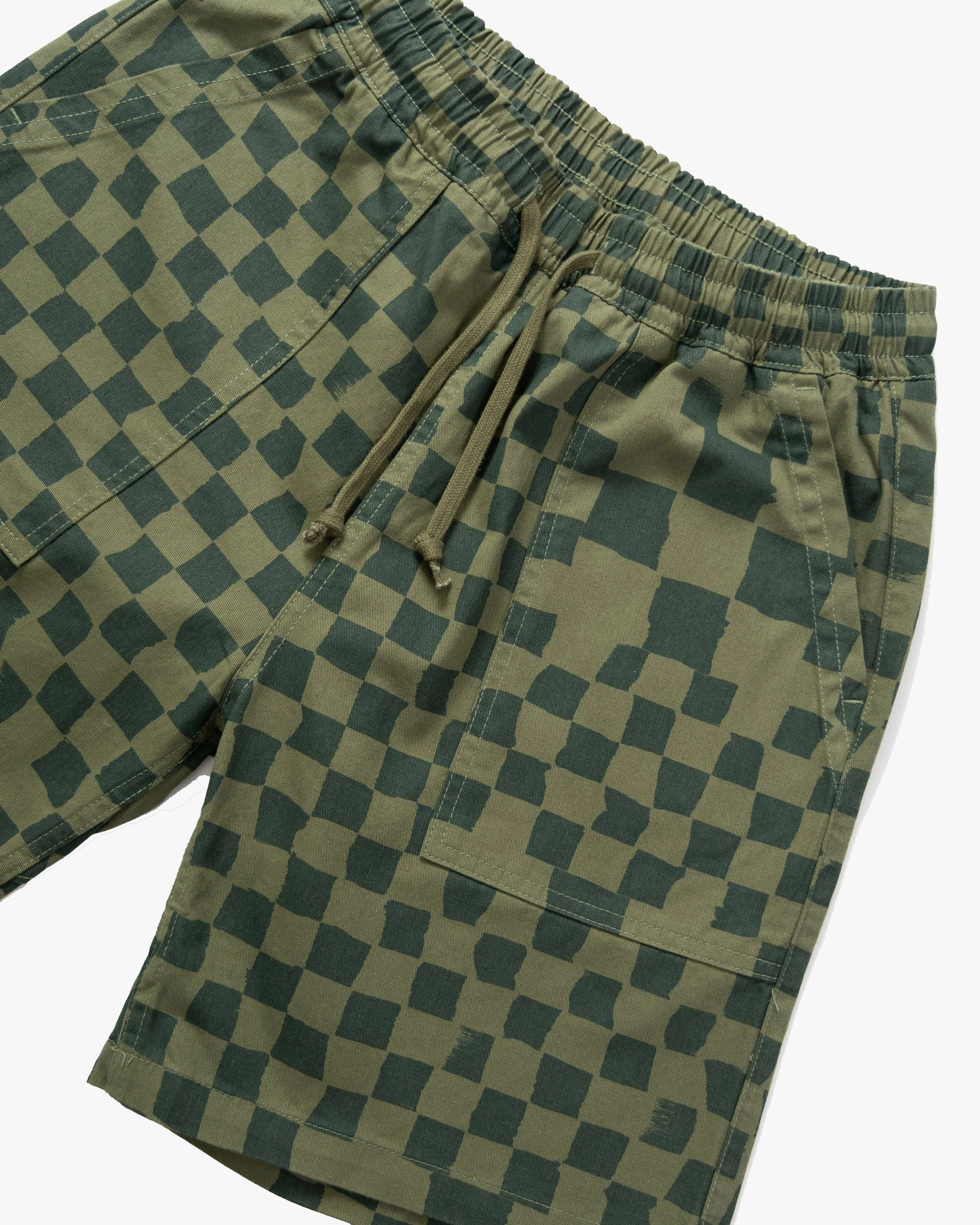 Service Works Drill Printed Chef Shorts - Olive Checker