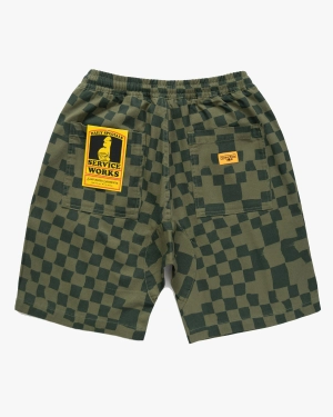 Service Works Drill Printed Chef Shorts - Olive Checker