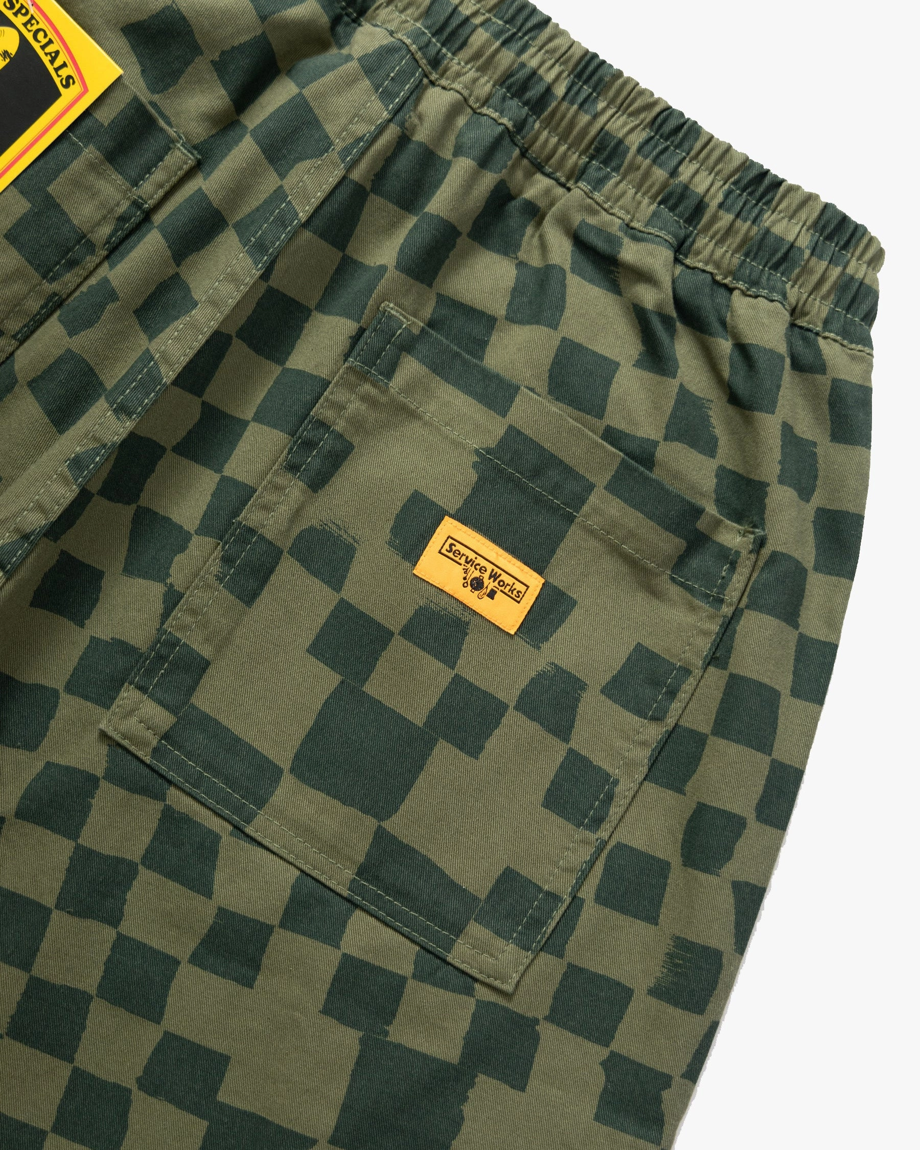 Service Works Drill Printed Chef Shorts - Olive Checker