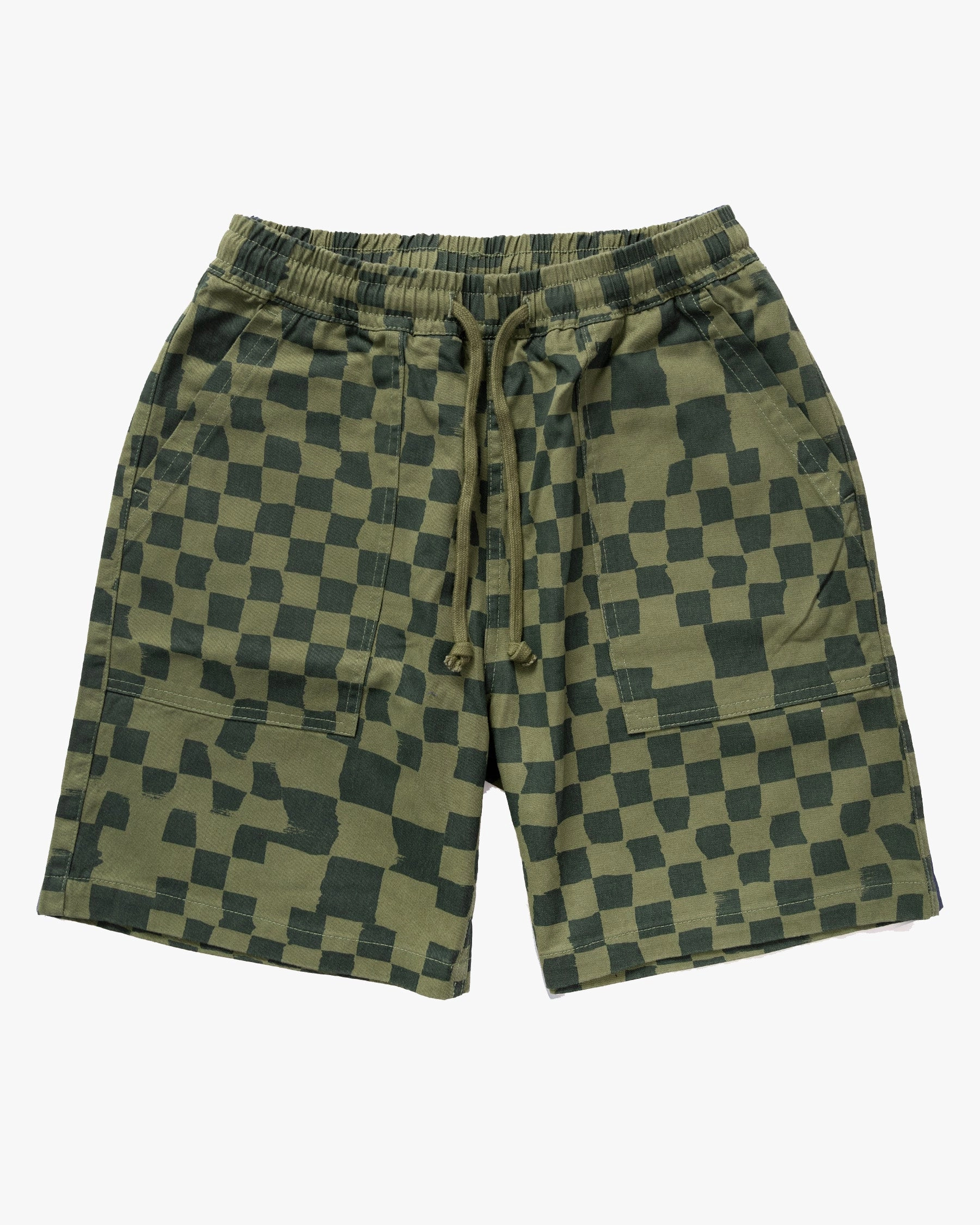 Service Works Drill Printed Chef Shorts - Olive Checker
