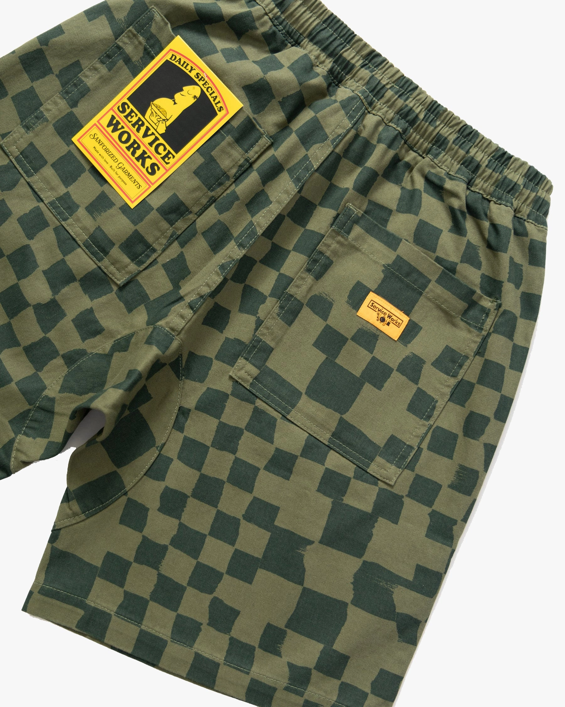 Service Works Drill Printed Chef Shorts - Olive Checker