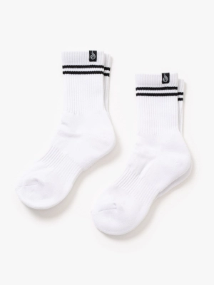 Stripe Crew Socks 2 Pack - White