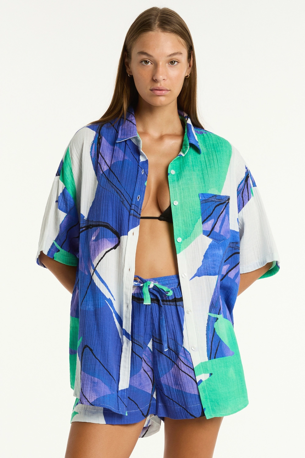 Sublime Aloha Cotton Beach Shorts in Cobalt