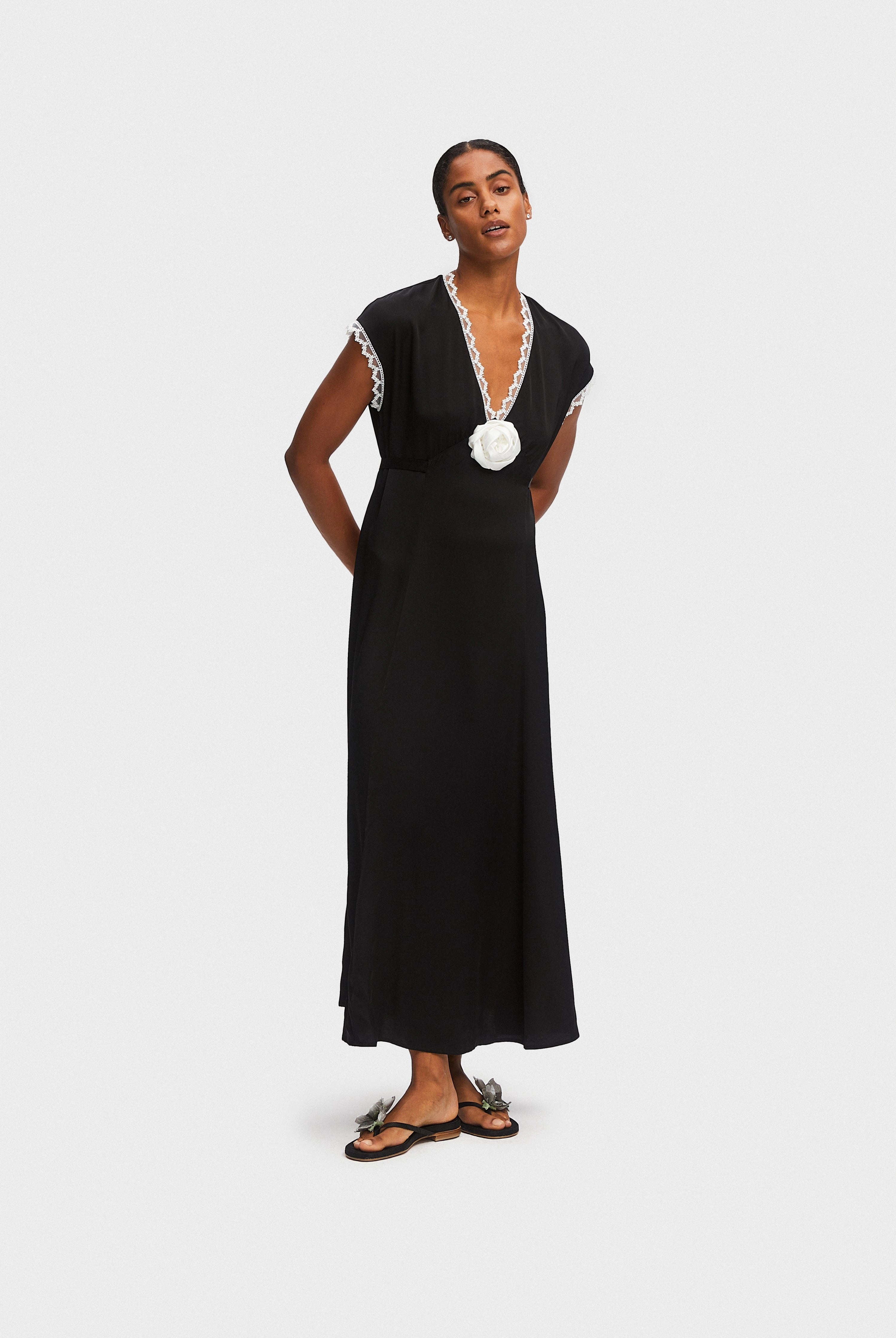 The Genus Rosa Satin Dress in Black