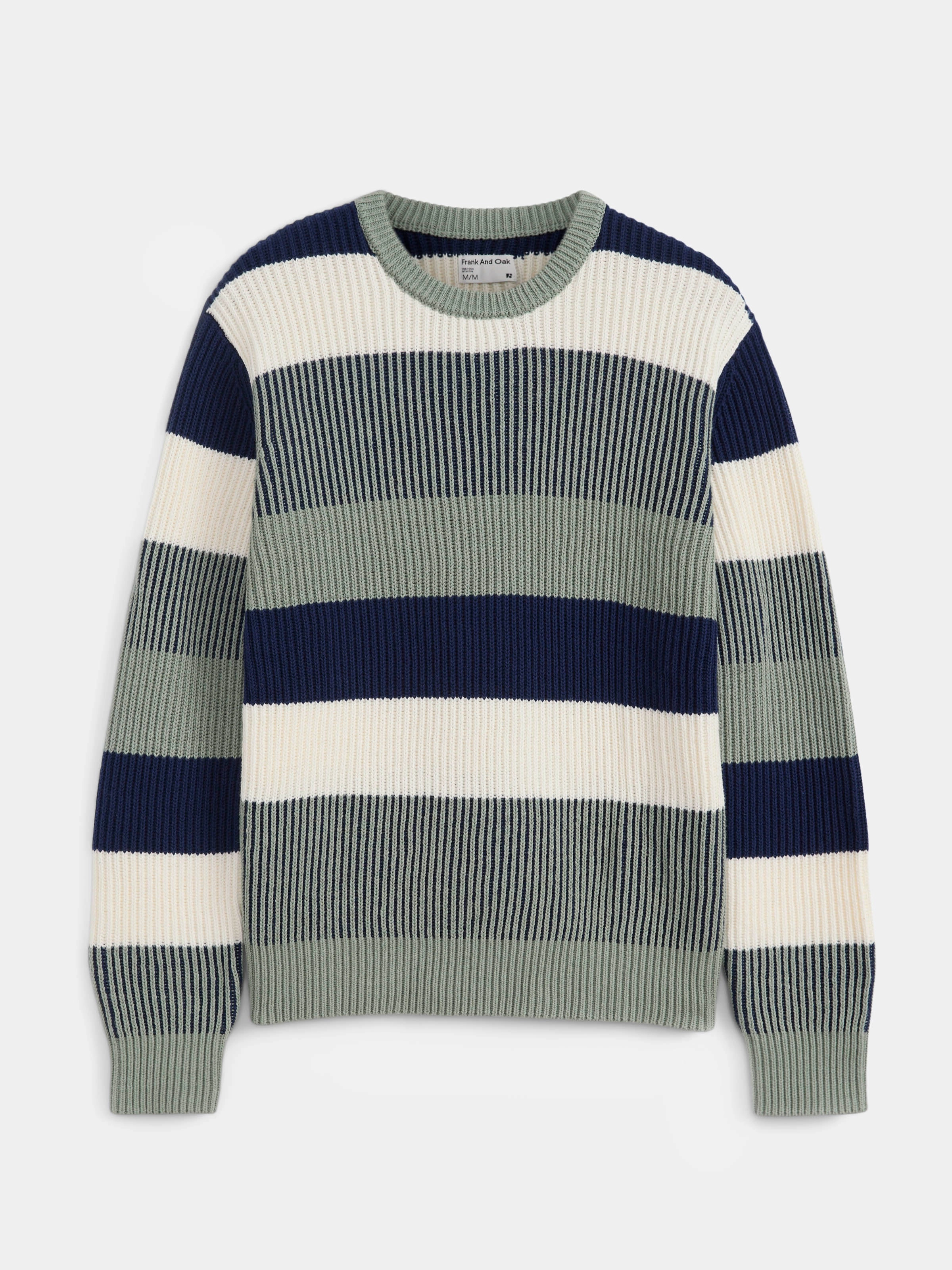 The Striped Ribbed Sweater in Grey Green