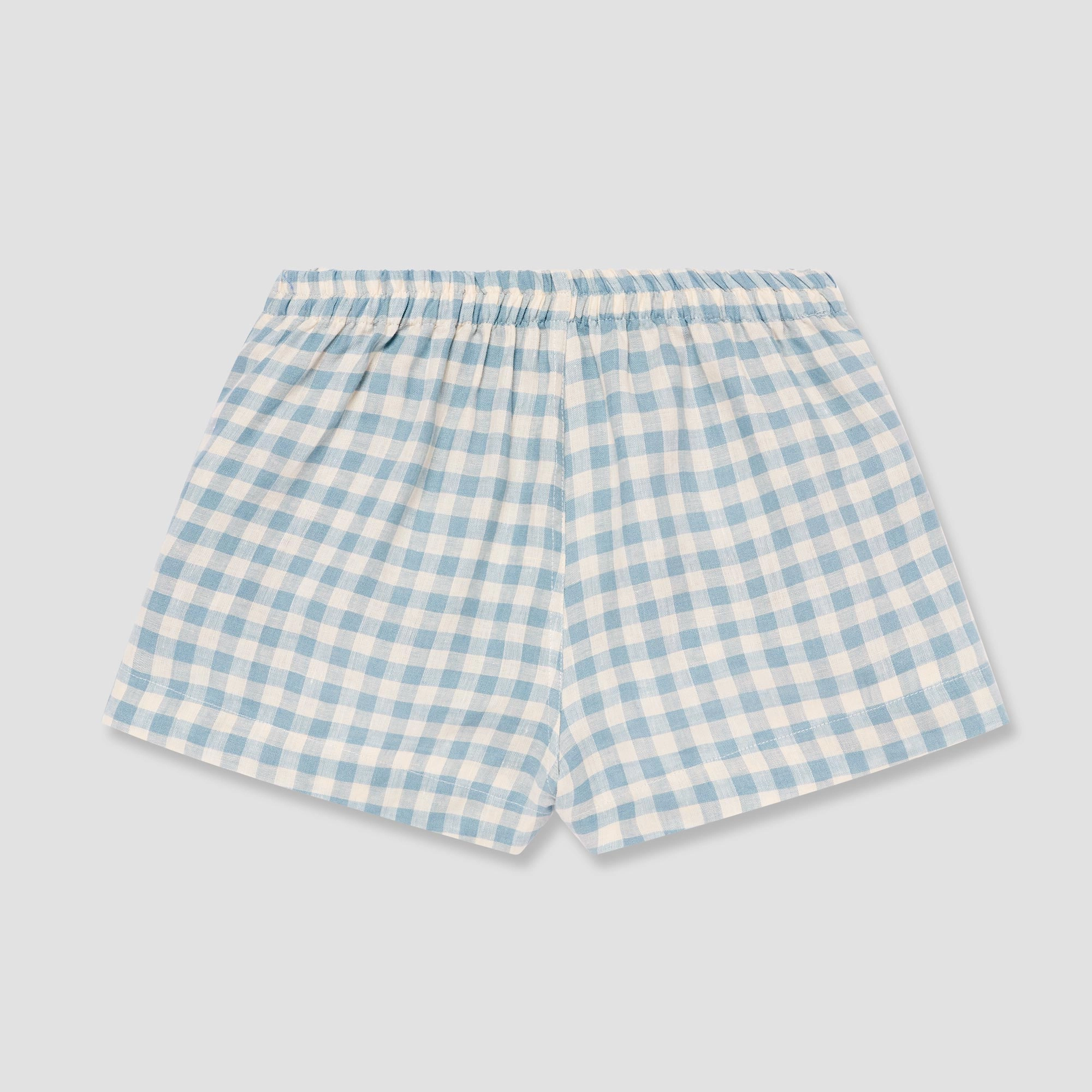 Warm Blue Gingham Linen Pyjama Shorts