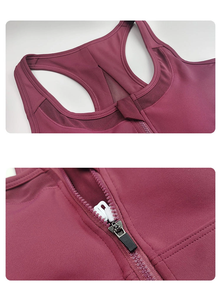 Workout Fitness Front Zipper Racerback Sports Bra